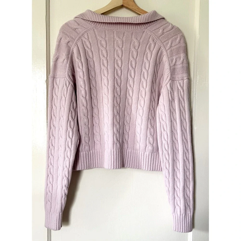 Aritzia Merino Wool Lottie Relaxed Polo Sweater Strawberry Puff Pink M Coquette - Picture 5 of 8